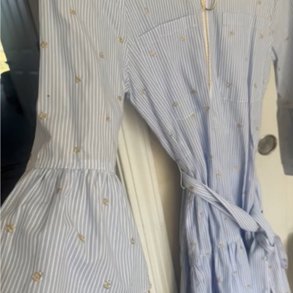 10 Crosby Derek Lam Blue and Gold Long Sleeve Dress